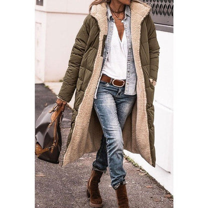 Rosalie Manteau Femme Hiver – Long Manteau Polaire Réversible avec Capuche Chaude et Chic