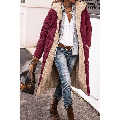 Rosalie Manteau Femme Hiver – Long Manteau Polaire Réversible avec Capuche Chaude et Chic