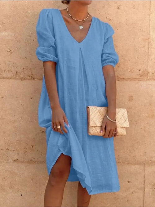 Robe Midi Femme Fanny – Élégante Robe d’Été avec Coupe Flatteuse & Confort Respirant