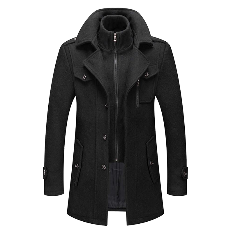Daniel Long Winter Coat - black front view