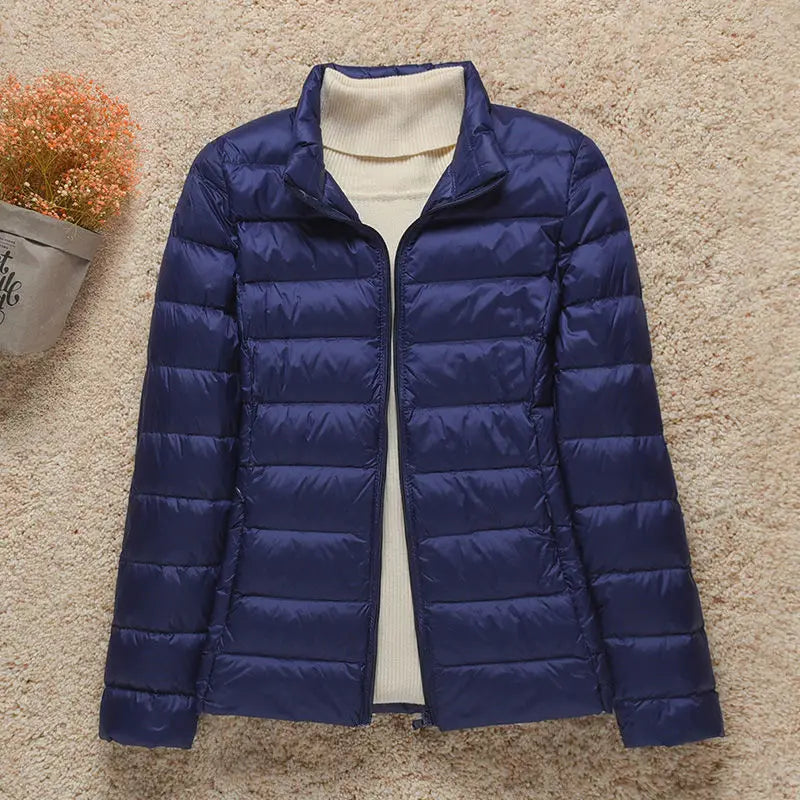 Slim fit women's down jacket by Daphne - navy blue