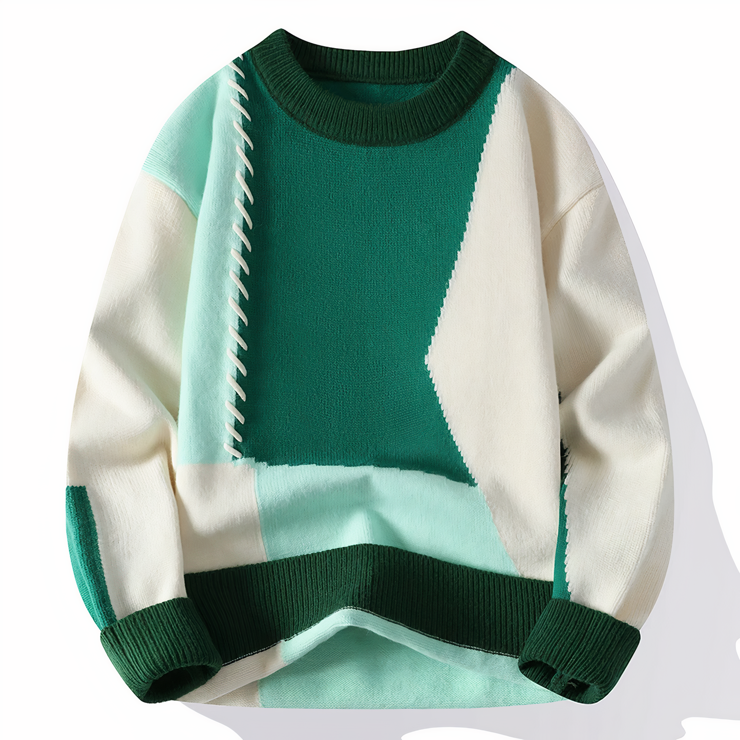 Dave Pull Homme – Sweater Patchwork Tendance en Matière Douce pour Automne & Hiver