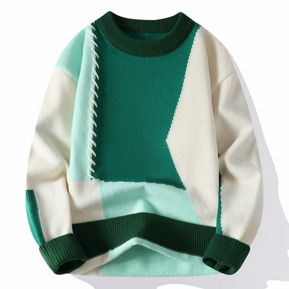 Dave Pull Homme – Sweater Patchwork Tendance en Matière Douce pour Automne & Hiver