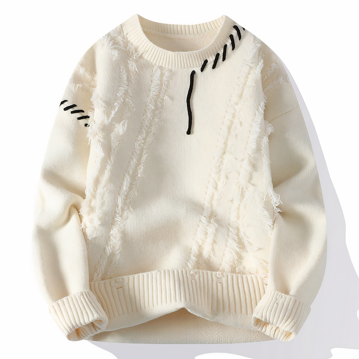 Soft men's sweater with patchwork design-white