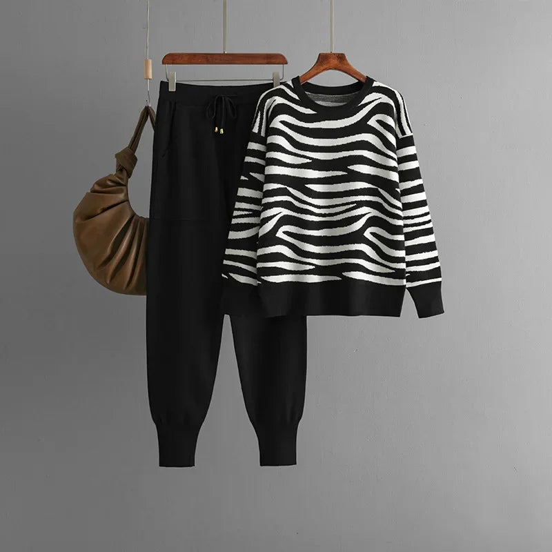 Delaney coordinated set combining soft fabric with contemporary animal print - black