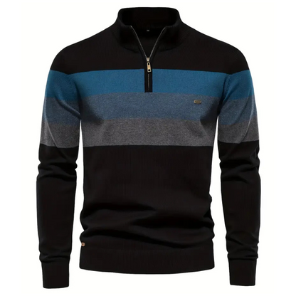 Liam Pull Homme à Rayures – Col Montant Zippé, Chaud & Confortable en Laine Polyester