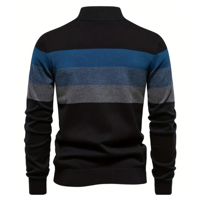 Liam Pull Homme à Rayures – Col Montant Zippé, Chaud & Confortable en Laine Polyester