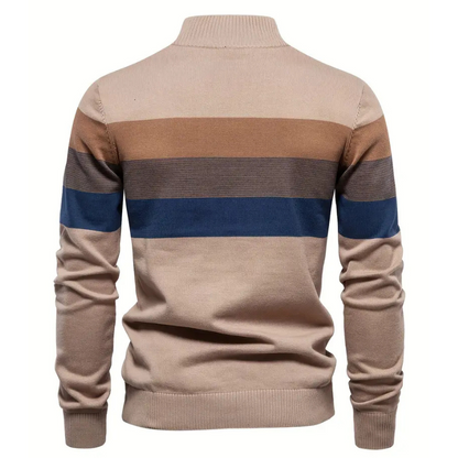 Liam Pull Homme à Rayures – Col Montant Zippé, Chaud & Confortable en Laine Polyester