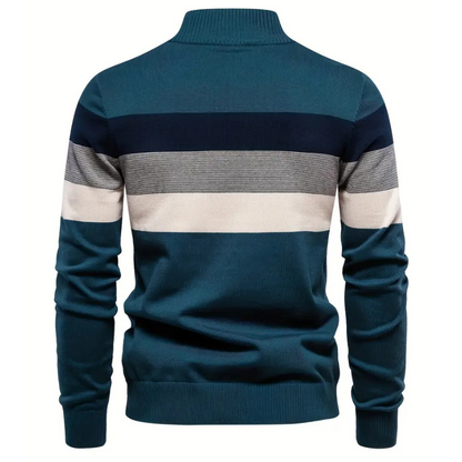 Liam Pull Homme à Rayures – Col Montant Zippé, Chaud & Confortable en Laine Polyester