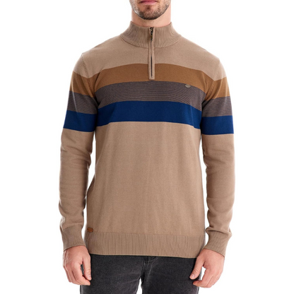 Liam Pull Homme à Rayures – Col Montant Zippé, Chaud & Confortable en Laine Polyester