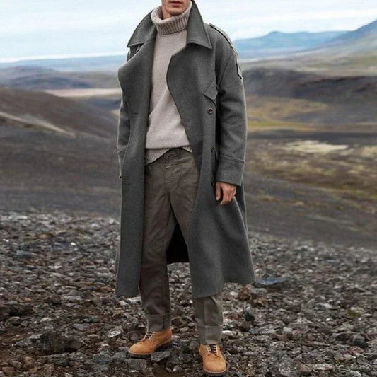Michael Long Coat for Men – Comfortable Loose Fit & Practical Front Closure