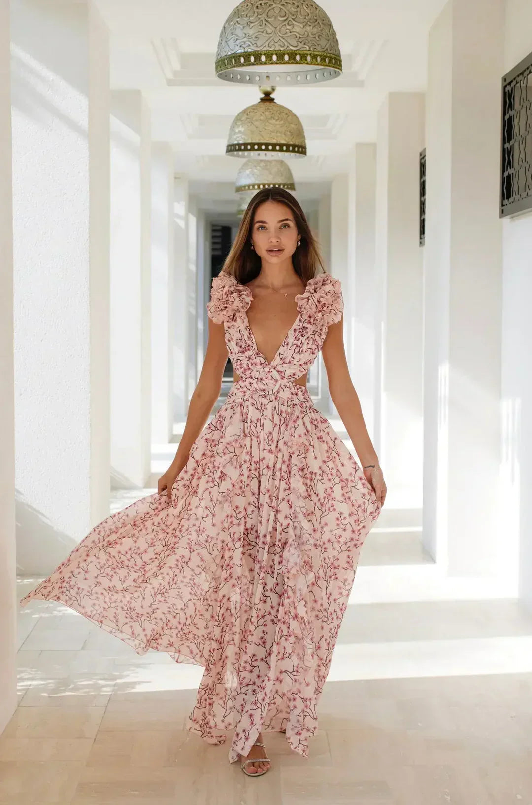 Bea Robe Maxi Femme – Imprimé Fleuri, Volants & Élégance Estivale Aérienne