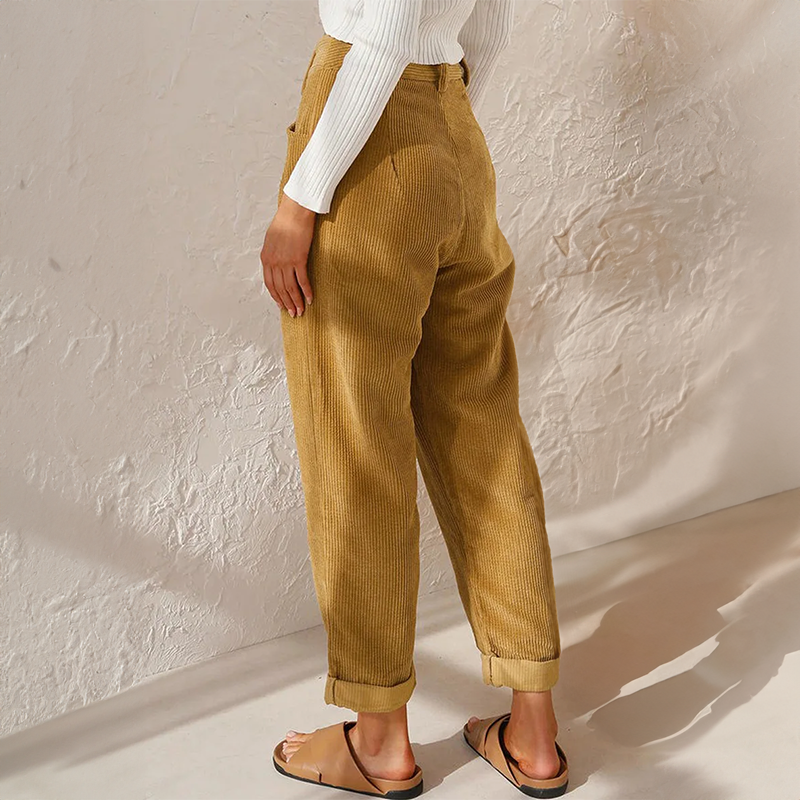 Lisette Women's Corduroy Pants – Comfortable High Waist & Wide Leg Casual Look