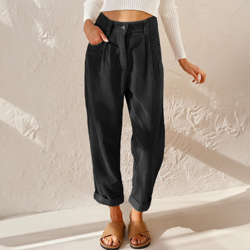 Lisette Women's Corduroy Pants – Comfortable High Waist & Wide Leg Casual Look