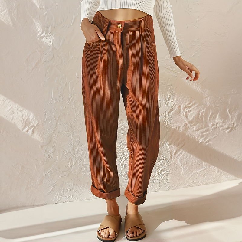 Lisette Women's Corduroy Pants – Comfortable High Waist & Wide Leg Casual Look