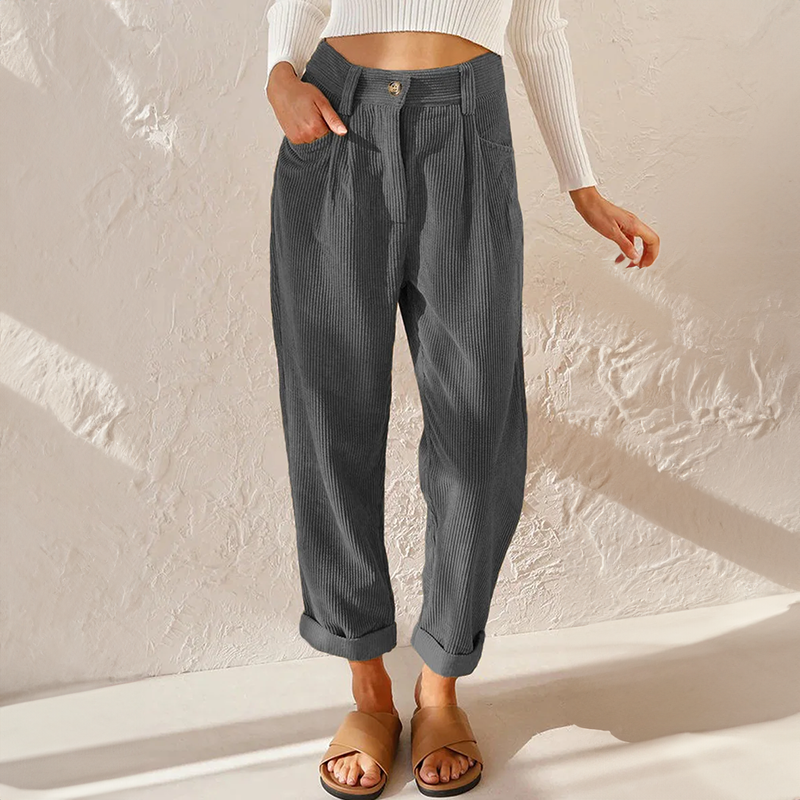 Lisette Women's Corduroy Pants – Comfortable High Waist & Wide Leg Casual Look