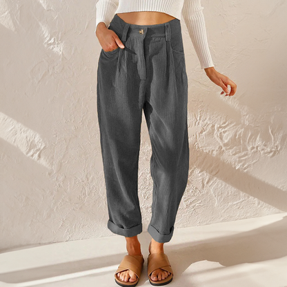 Lisette Women's Corduroy Pants – Comfortable High Waist & Wide Leg Casual Look