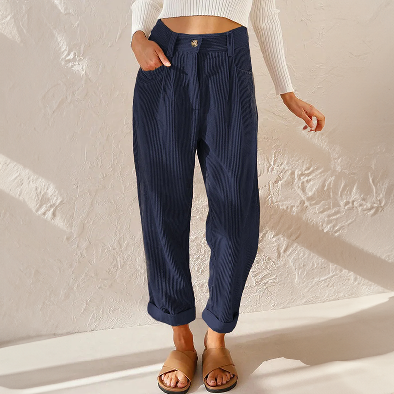 Lisette Women's Corduroy Pants – Comfortable High Waist & Wide Leg Casual Look