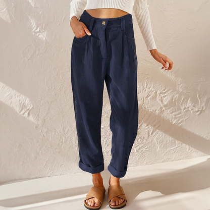 Lisette Women's Corduroy Pants – Comfortable High Waist & Wide Leg Casual Look