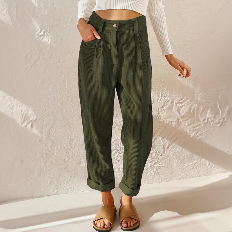 Lisette Women's Corduroy Pants – Comfortable High Waist & Wide Leg Casual Look