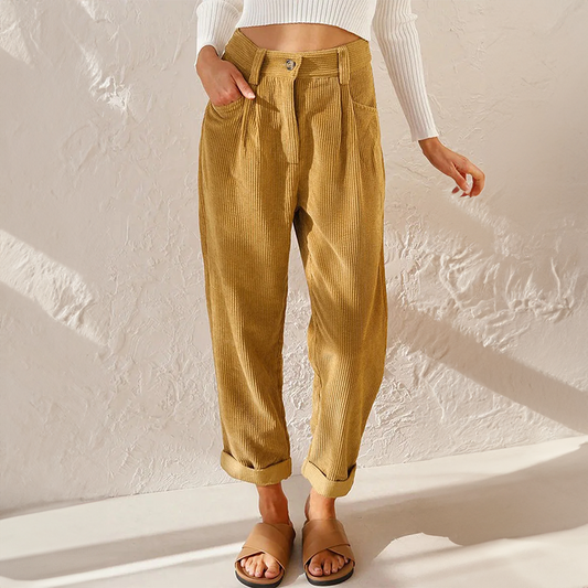Lisette Women's Corduroy Pants – Comfortable High Waist & Wide Leg Casual Look