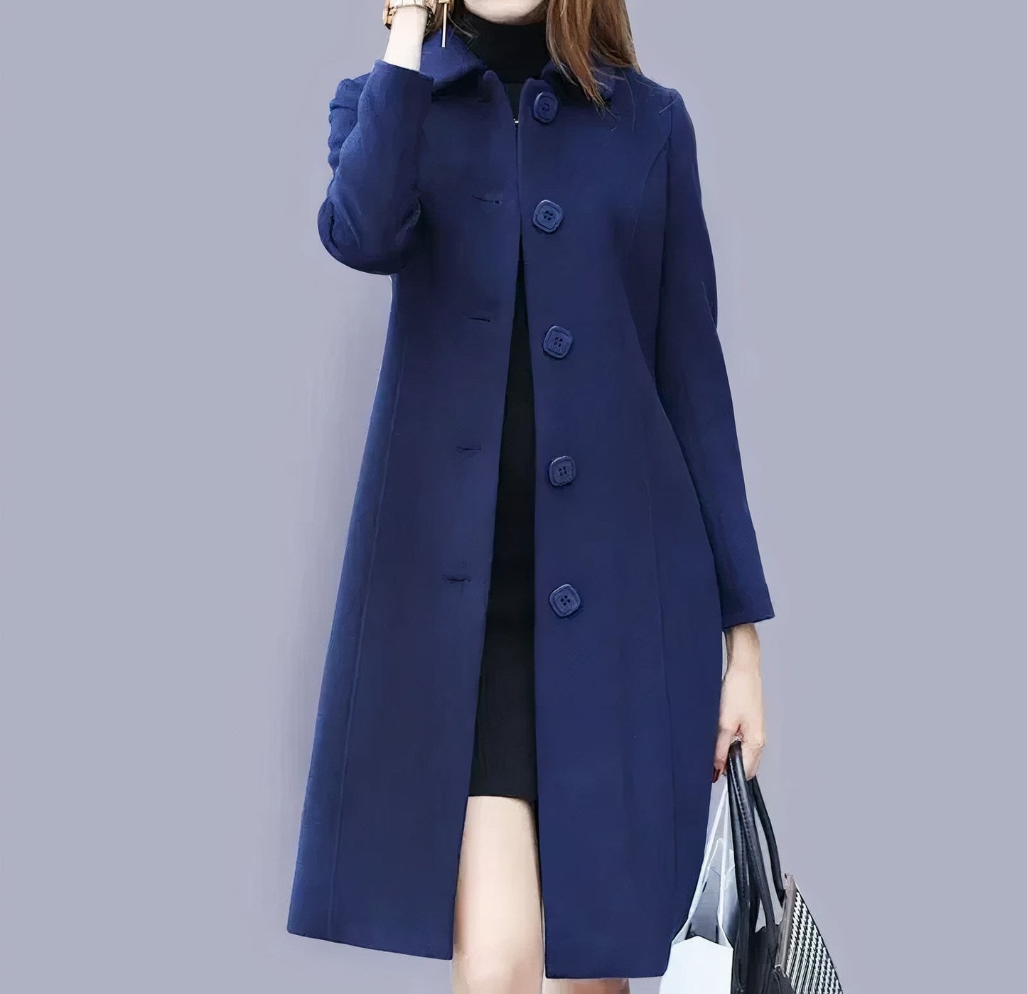 Analia Manteau Femme Élégant – Long Classique avec Col Chic, Boutons & Coupe Confortable