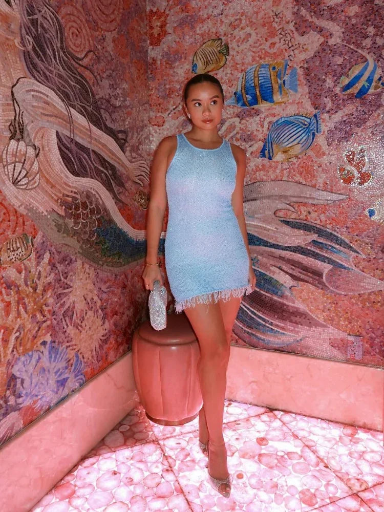 Mirea Robe Courte Femme – Mini Robe de Soirée Brillante avec Sequins et Décolleté en Cœur