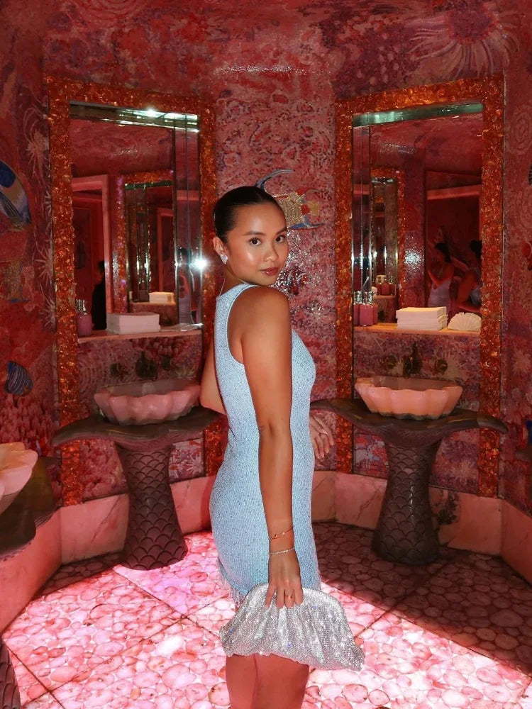 Mirea Robe Courte Femme – Mini Robe de Soirée Brillante avec Sequins et Décolleté en Cœur