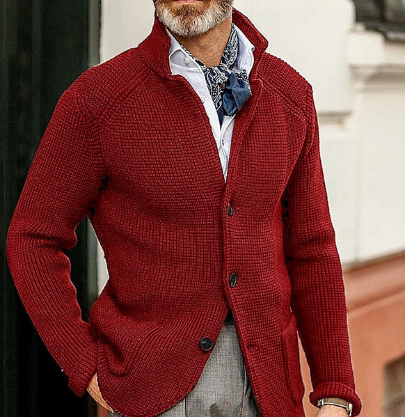 Edward Vintage Blazer – High Collar Classic Style-Burgundy