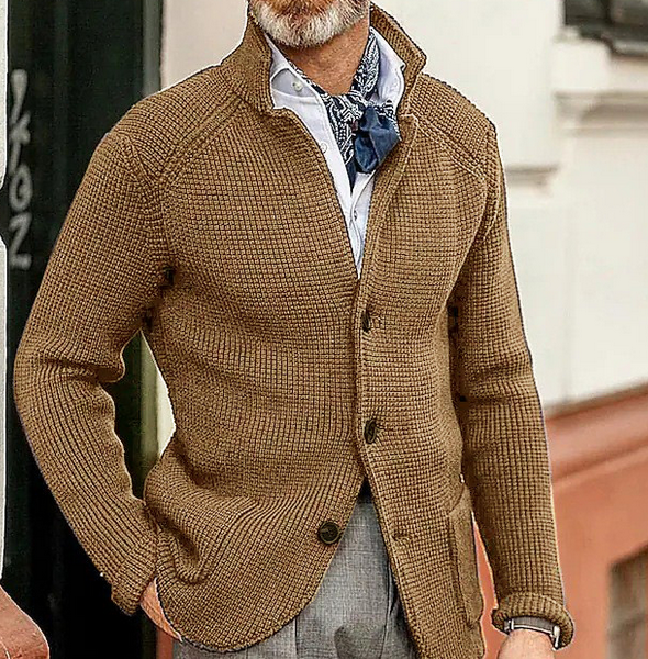 Men's High Collar Blazer-light brown