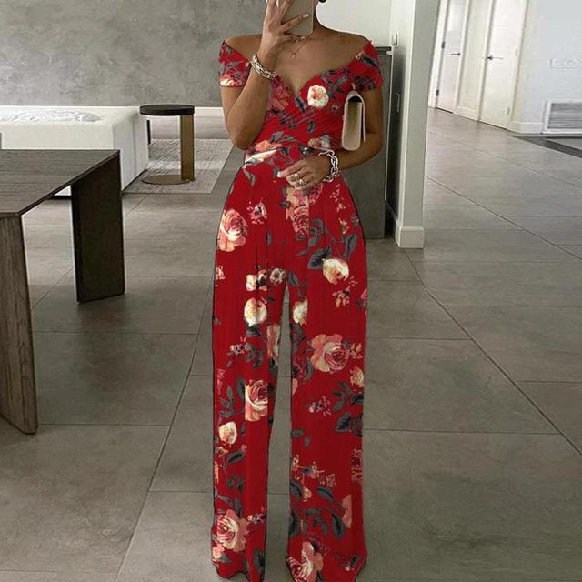 Leah Women's Jumpsuit – Elegant Off-Shoulder Jumpsuit with Wide Legs & Waist Belt