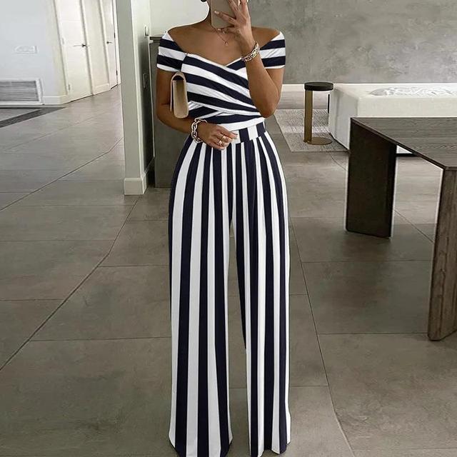 Leah Women's Jumpsuit – Elegant Off-Shoulder Jumpsuit with Wide Legs & Waist Belt