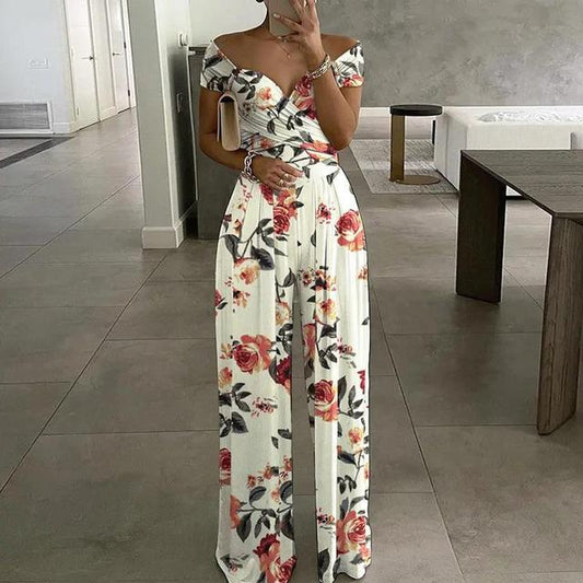 Leah Women's Jumpsuit – Elegant Off-Shoulder Jumpsuit with Wide Legs & Waist Belt