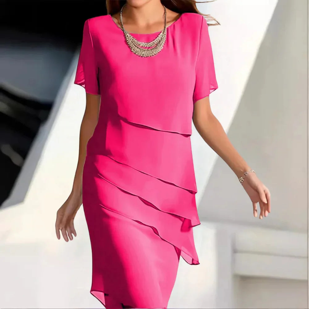 Elena Midi Dress for Women – Elegant Chiffon Dress with Tiered Design & Refined Details