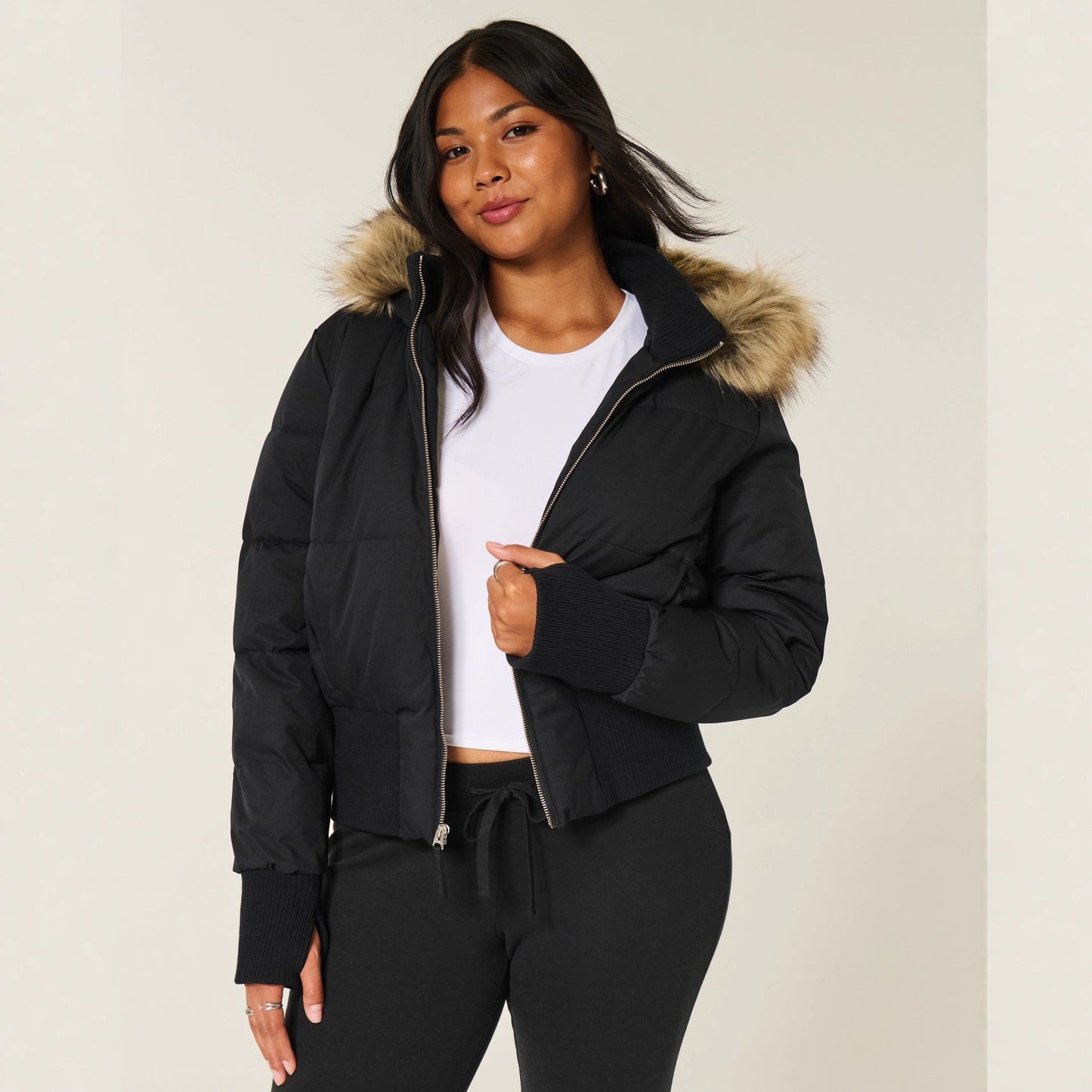 Helena Women's Winter Coat – Warm Jacket with Removable Hood and Elegant Fur Collar
