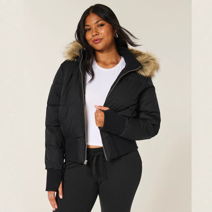 Helena Women's Winter Coat – Warm Jacket with Removable Hood and Elegant Fur Collar