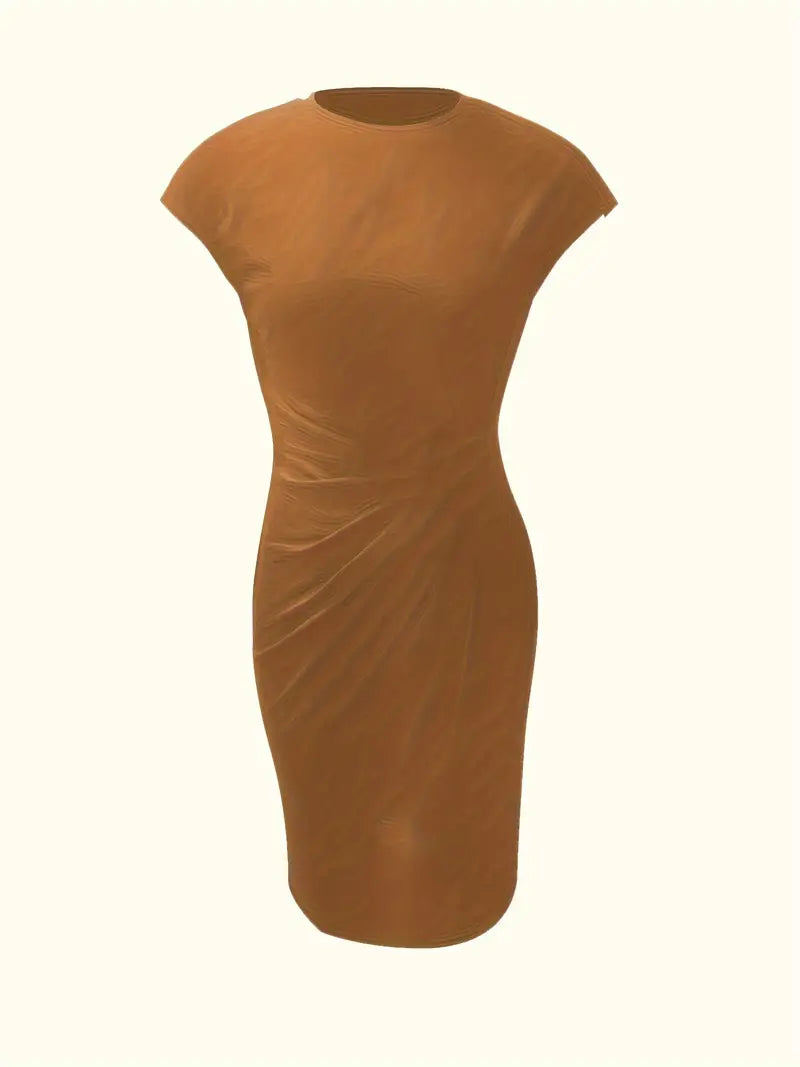 Mylène Robe Midi Femme – Élégante Coupe Flatteuse & Col Rond, Disponible en Plusieurs Couleurs
