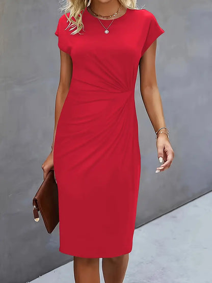 Mylène Robe Midi Femme – Élégante Coupe Flatteuse & Col Rond, Disponible en Plusieurs Couleurs