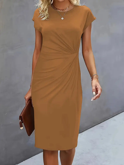 Mylène Robe Midi Femme – Élégante Coupe Flatteuse & Col Rond, Disponible en Plusieurs Couleurs