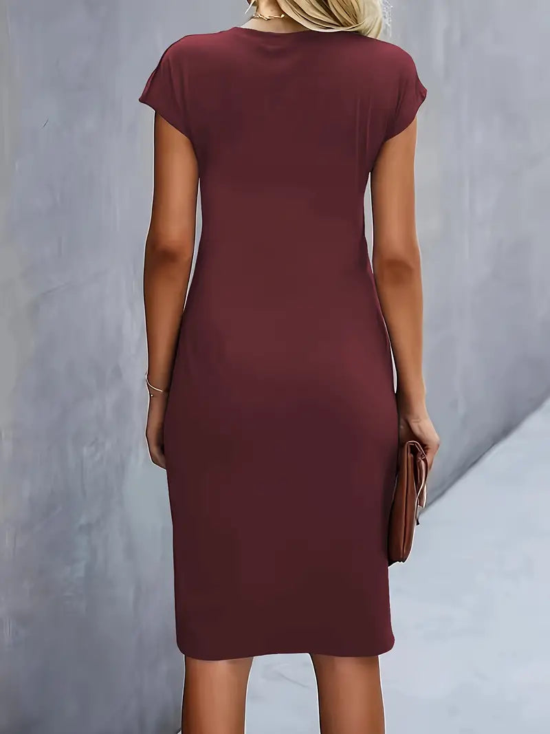 Mylène Robe Midi Femme – Élégante Coupe Flatteuse & Col Rond, Disponible en Plusieurs Couleurs