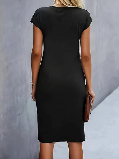 Mylène Robe Midi Femme – Élégante Coupe Flatteuse & Col Rond, Disponible en Plusieurs Couleurs
