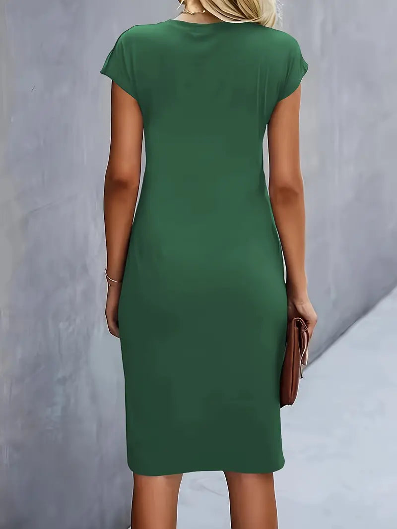 Mylène Robe Midi Femme – Élégante Coupe Flatteuse & Col Rond, Disponible en Plusieurs Couleurs
