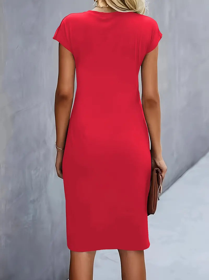 Mylène Robe Midi Femme – Élégante Coupe Flatteuse & Col Rond, Disponible en Plusieurs Couleurs