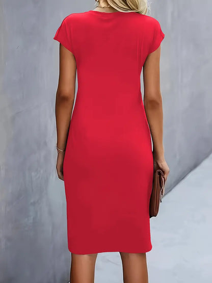 Mylène Robe Midi Femme – Élégante Coupe Flatteuse & Col Rond, Disponible en Plusieurs Couleurs