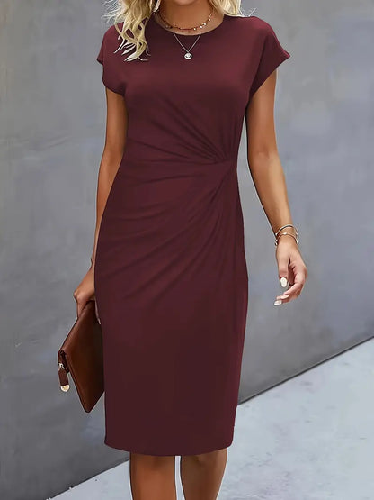 Mylène Robe Midi Femme – Élégante Coupe Flatteuse & Col Rond, Disponible en Plusieurs Couleurs