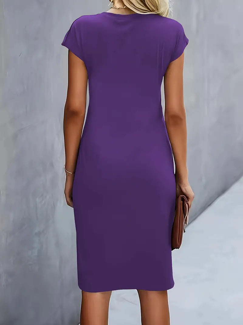 Mylène Robe Midi Femme – Élégante Coupe Flatteuse & Col Rond, Disponible en Plusieurs Couleurs