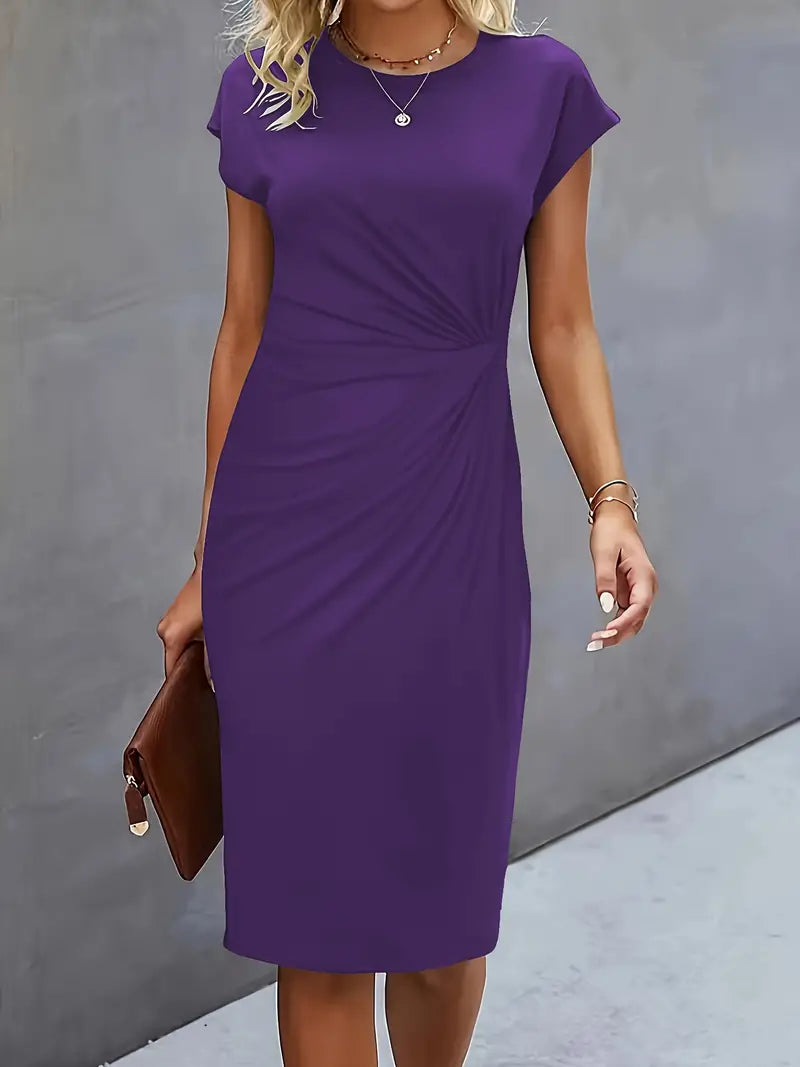 Mylène Robe Midi Femme – Élégante Coupe Flatteuse & Col Rond, Disponible en Plusieurs Couleurs