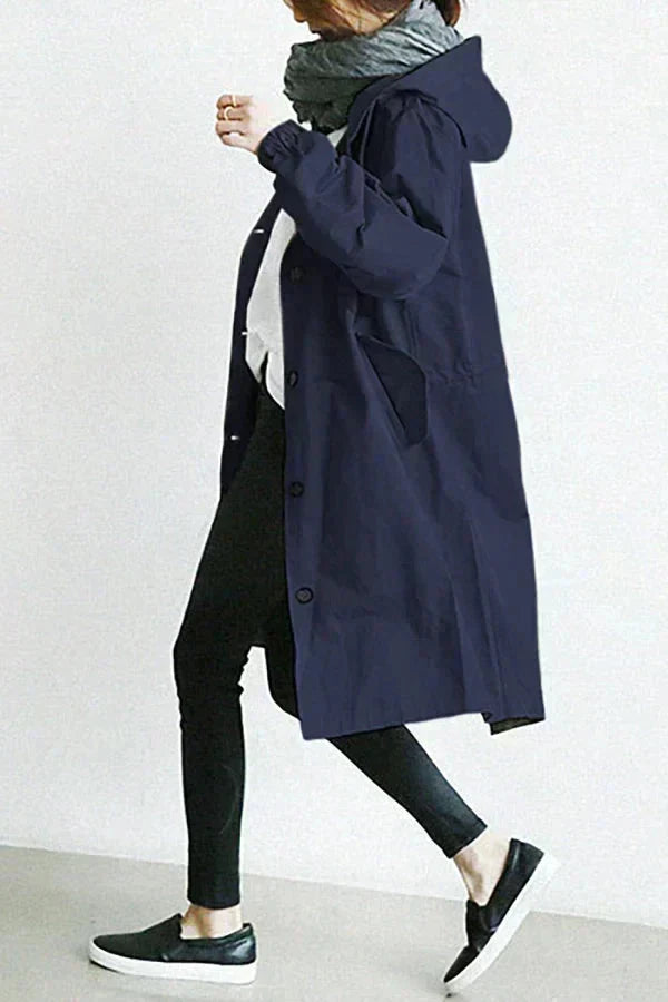 Waterproof women's outerwear with a relaxed oversized hood design - navy blue