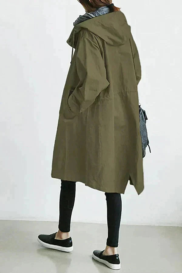 Waterproof women's outerwear with a relaxed oversized hood design