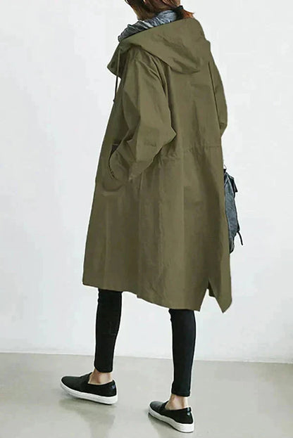 Waterproof women's outerwear with a relaxed oversized hood design